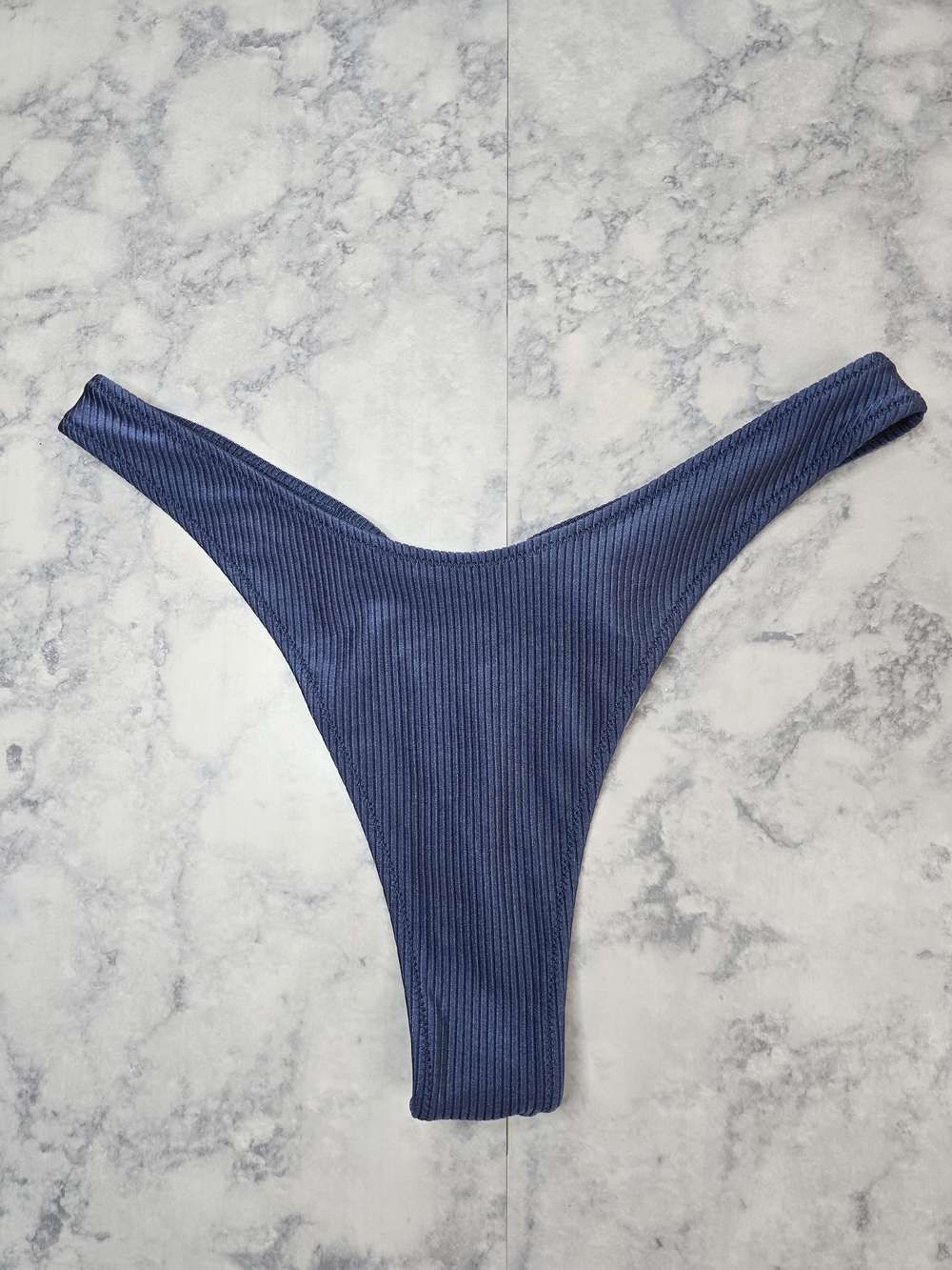 Aerie Shine Rib Thong Bikini Set Large Blue Two Piece Swimsuit - Picture 7 of 11